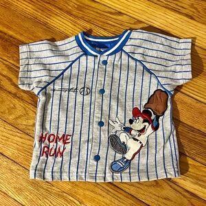 Vintage 90s Disney Mickey Pin Striped Baseball Button-Front Jersey Shirt 0-6 mo